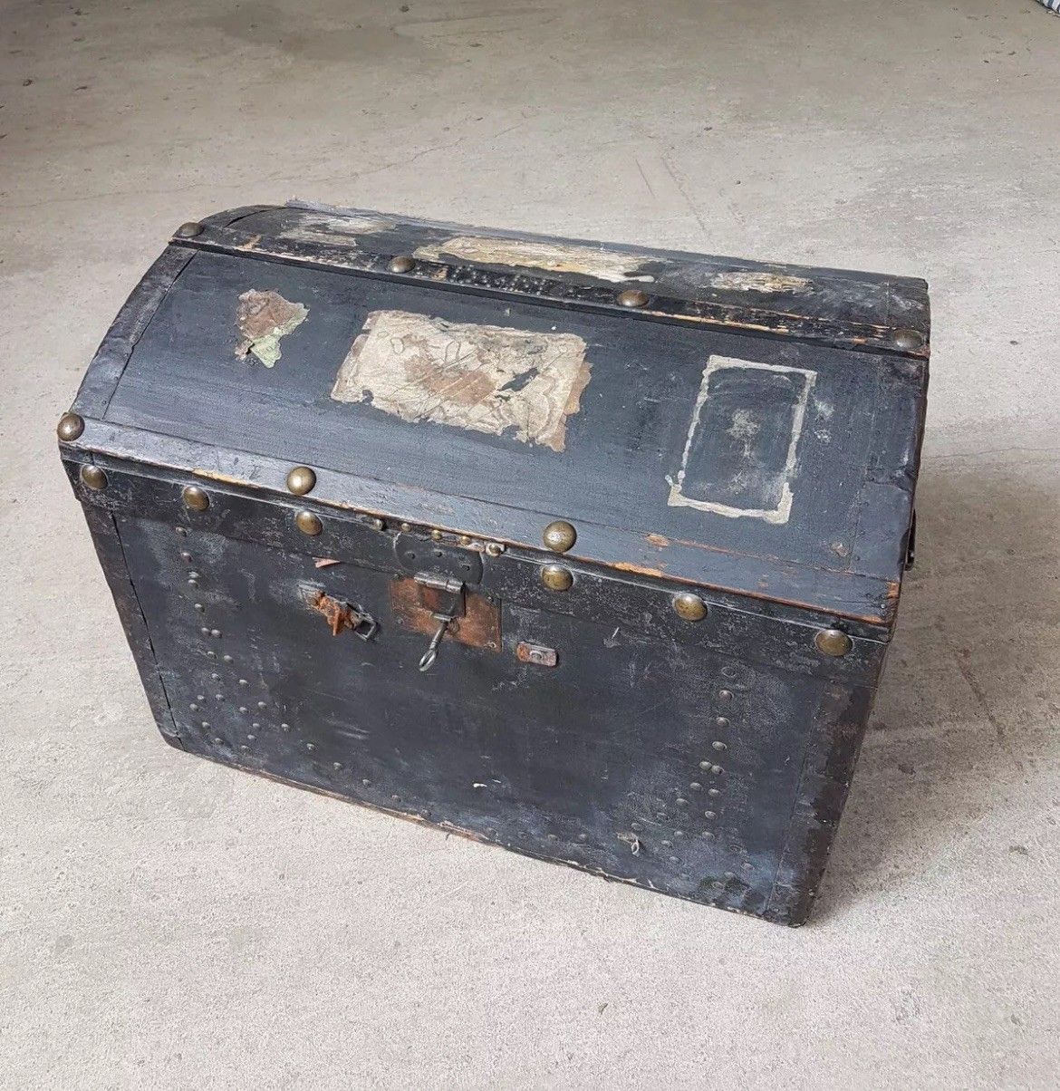 Vintage Antique Rustic Steamer Storage Chest Trunk Blanket Box photo furniture