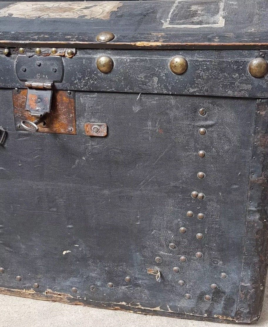 Vintage Antique Rustic Steamer Storage Chest Trunk Blanket Box photo 174.8