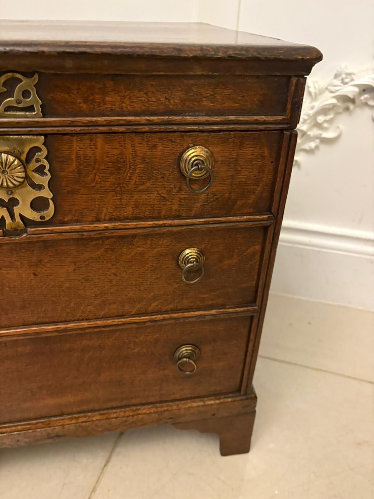 Antique Early 18th Century Quality Oak Coffer In The Form Of A Miniature Chest photo Furniture
