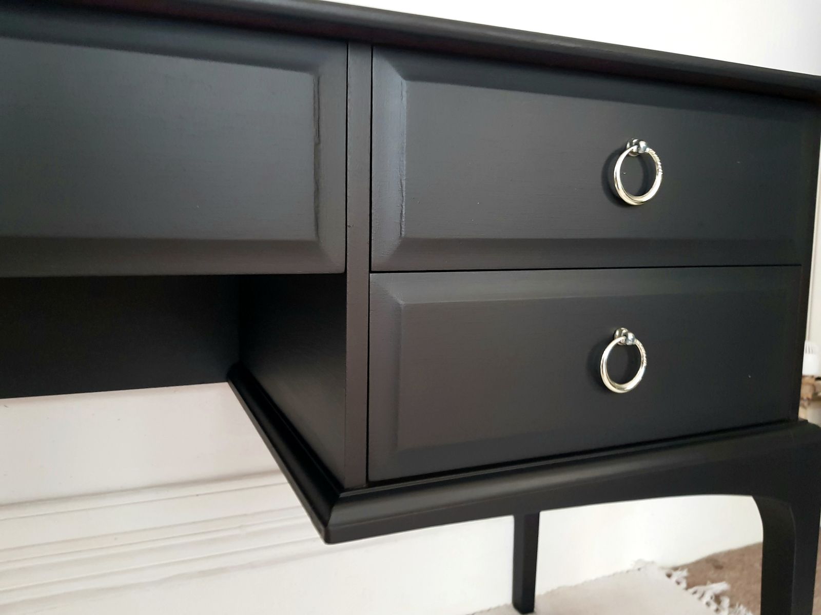 A Stag Minstrel Painted Mahogany Dressing Table & Stool, Vintage Sideboard, Desk, Matt Black, Upcycled. photo for sale