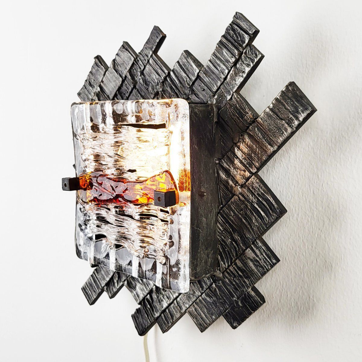 Italian Brutalist Murano Glass Wall Lamp By Albano Poli For Poliarte, 1970s photo vintage