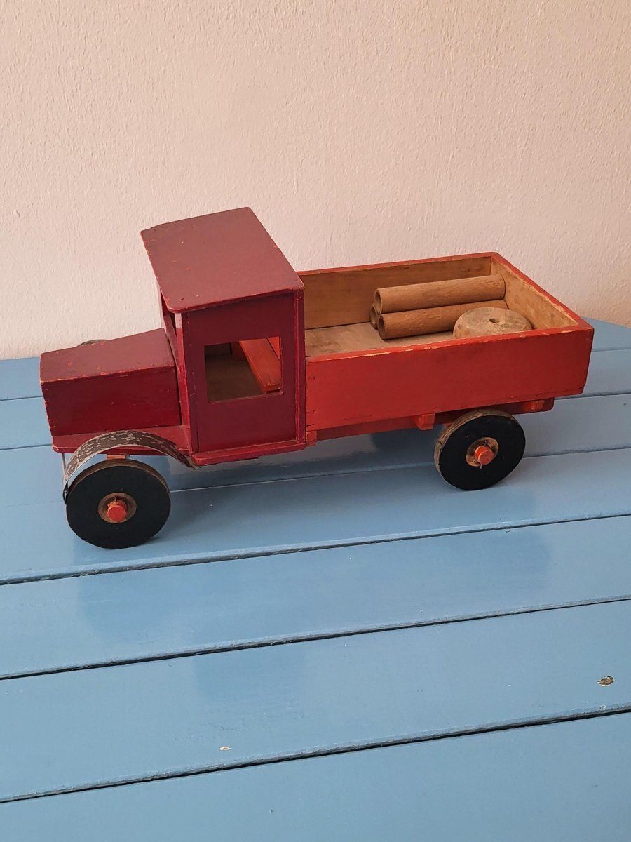 Antique Handmade Wooden Toy Truck, 1940s photo furniture