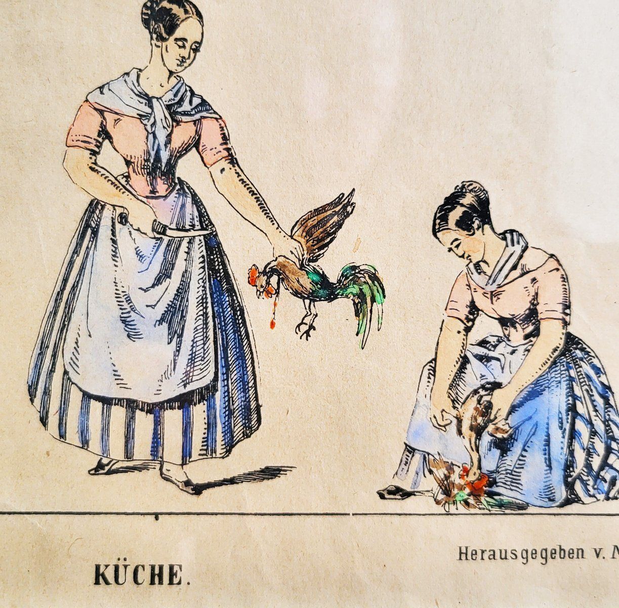 M. Tretsensky, Kitchen Scenes, Vienna, Colored Engravings, Set Of 2 photo vintage