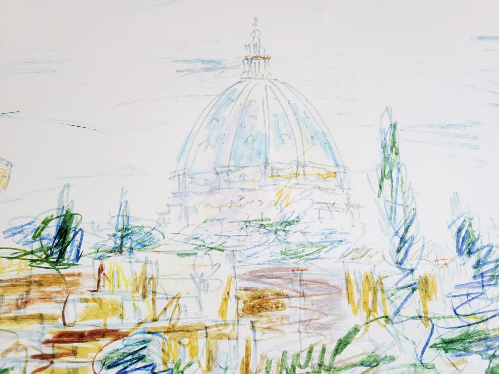Colourful Mid  Century Drawing Of Florence, Framed photo furniture