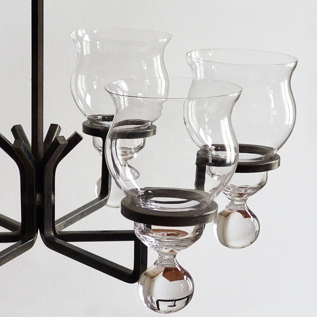 Swedish Glass & Wrought Iron Pendant Lamp By Erik Höglund For Kosta Boda, 1960s photo furniture
