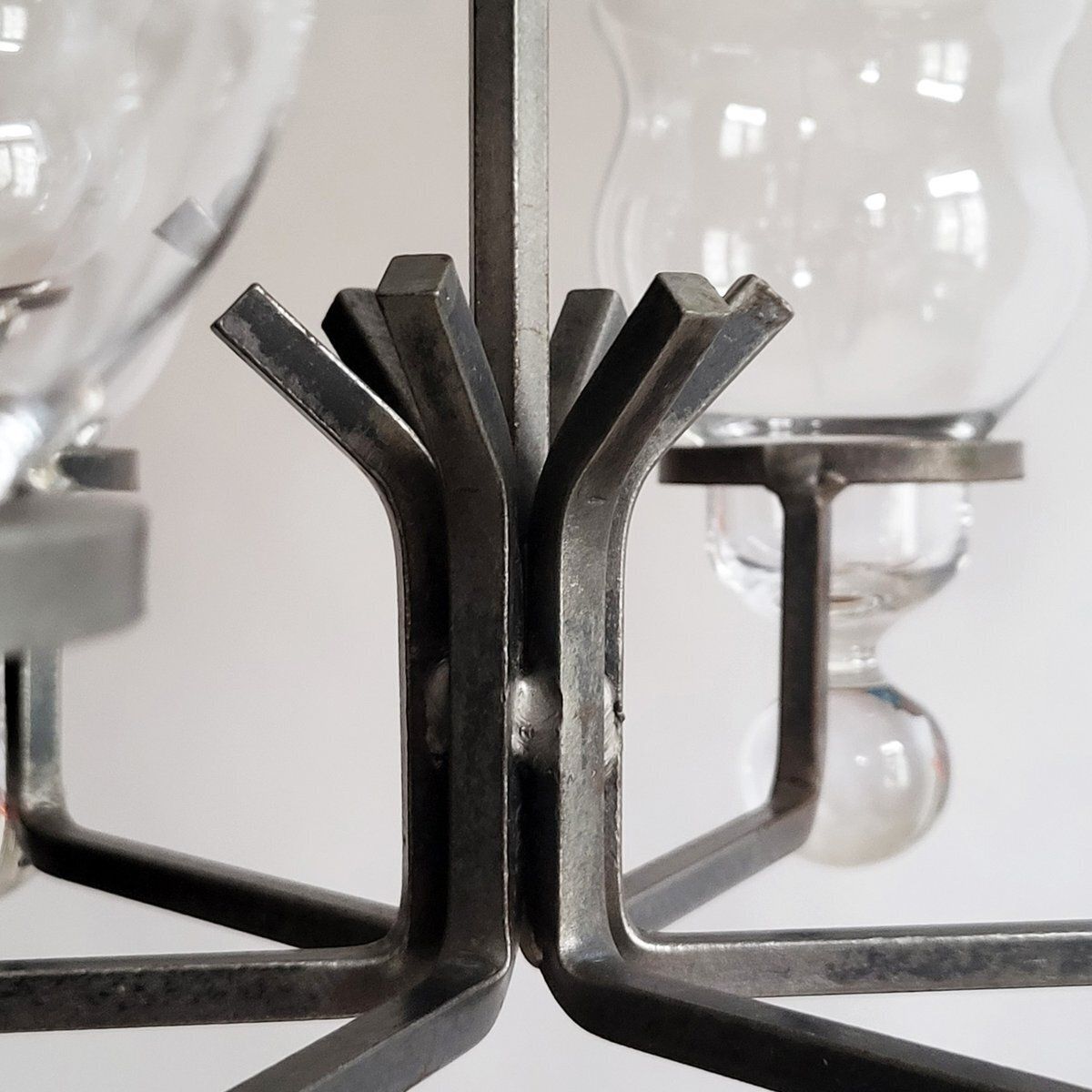 Swedish Glass & Wrought Iron Pendant Lamp By Erik Höglund For Kosta Boda, 1960s photo for sale