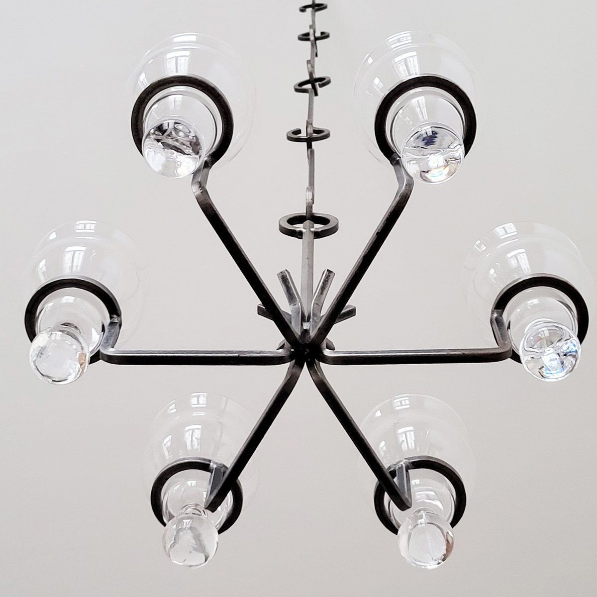 Swedish Glass & Wrought Iron Pendant Lamp By Erik Höglund For Kosta Boda, 1960s photo vinterior