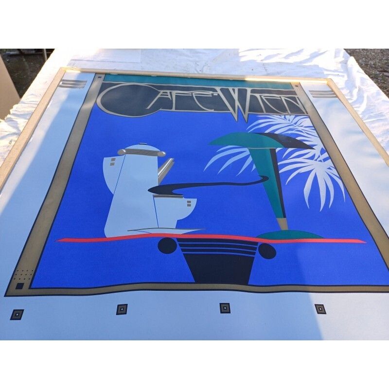 photo vintage Lithograph In Silkscreen Print, Signed Charles Lepas, 1980, Café Wien