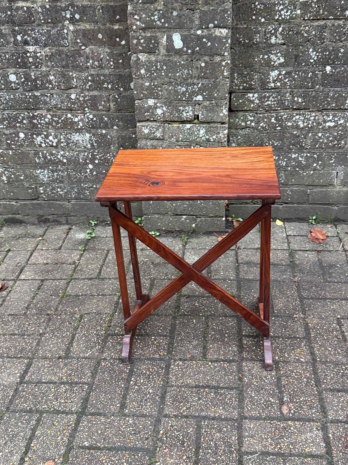 Small Vintage Mahogany Side Table With Mid Century Colonial Revival X Frame Base, 1950s–70s photo furniture