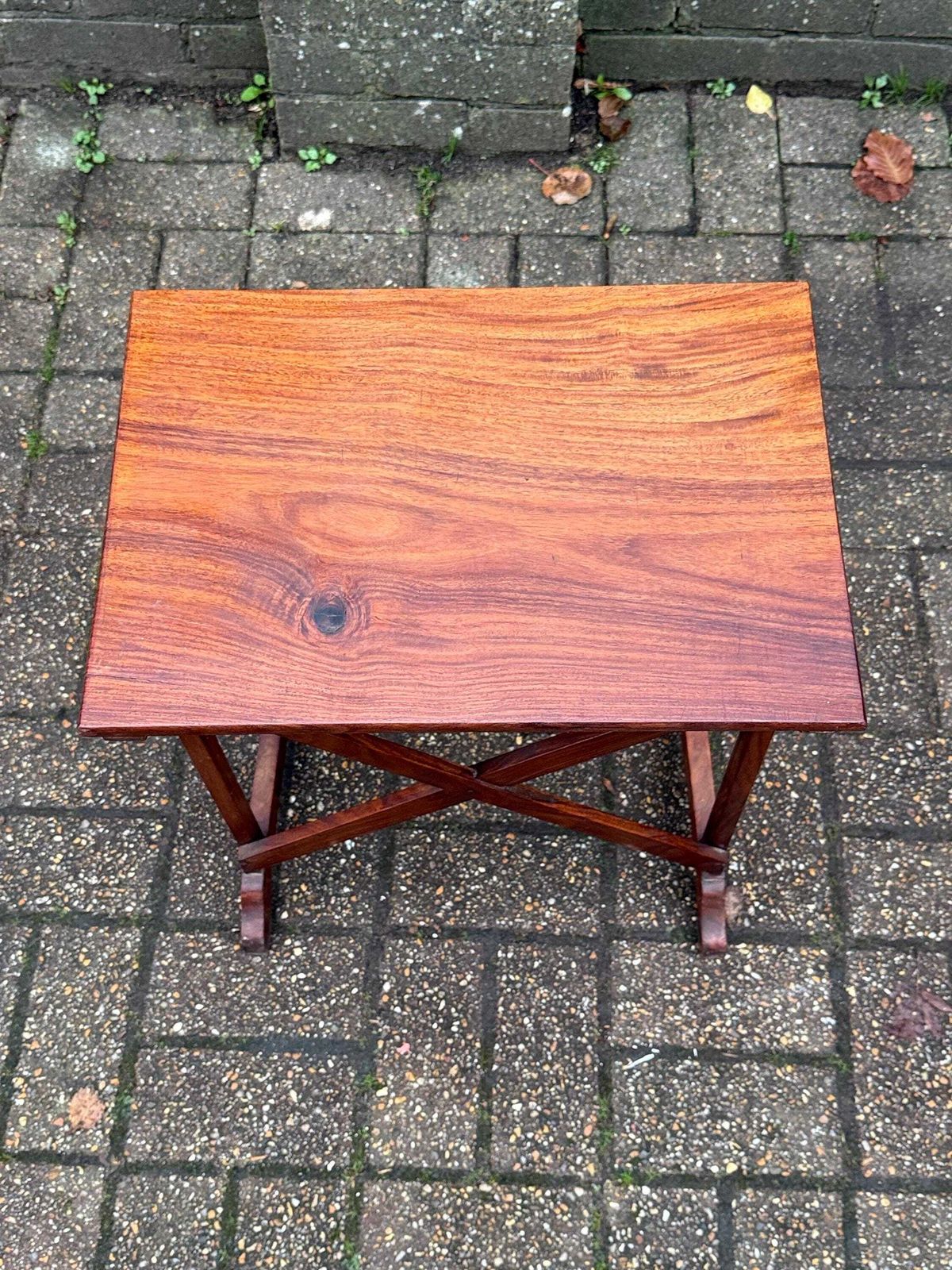 95.0 Small Vintage Mahogany Side Table With Mid Century Colonial Revival X Frame Base, 1950s–70s photo