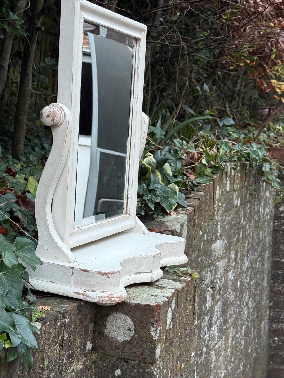 Antique Shabby Chic Painted Swing Mirror Early 20th Century Wooden Vanity Mirror photo for sale