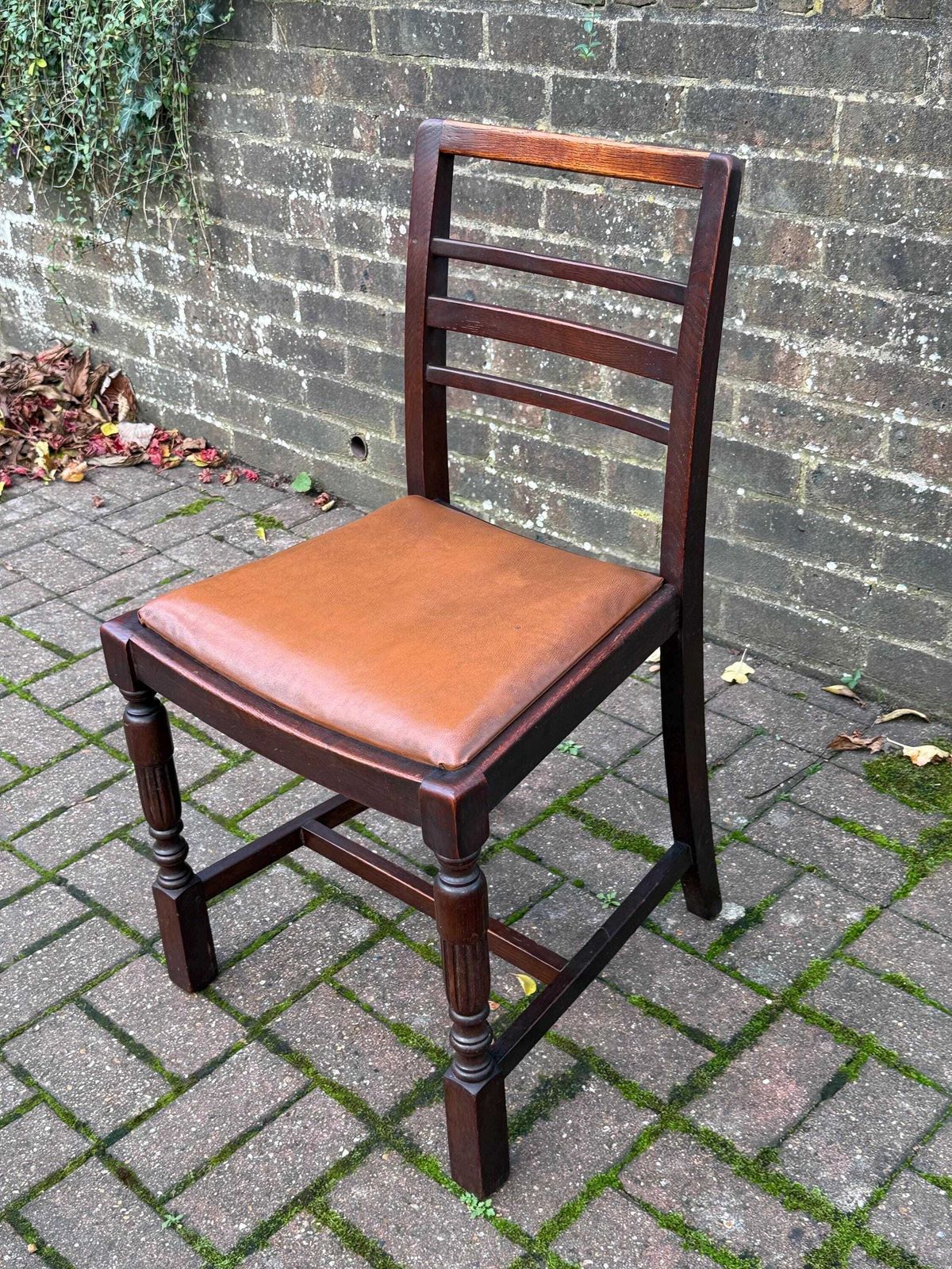 photo for sale Vintage 1940s/50s High Wycombe Be At Ees Ladder Back Solid Wooden Chair With Leather Seat, Bristow & Townsend Ltd