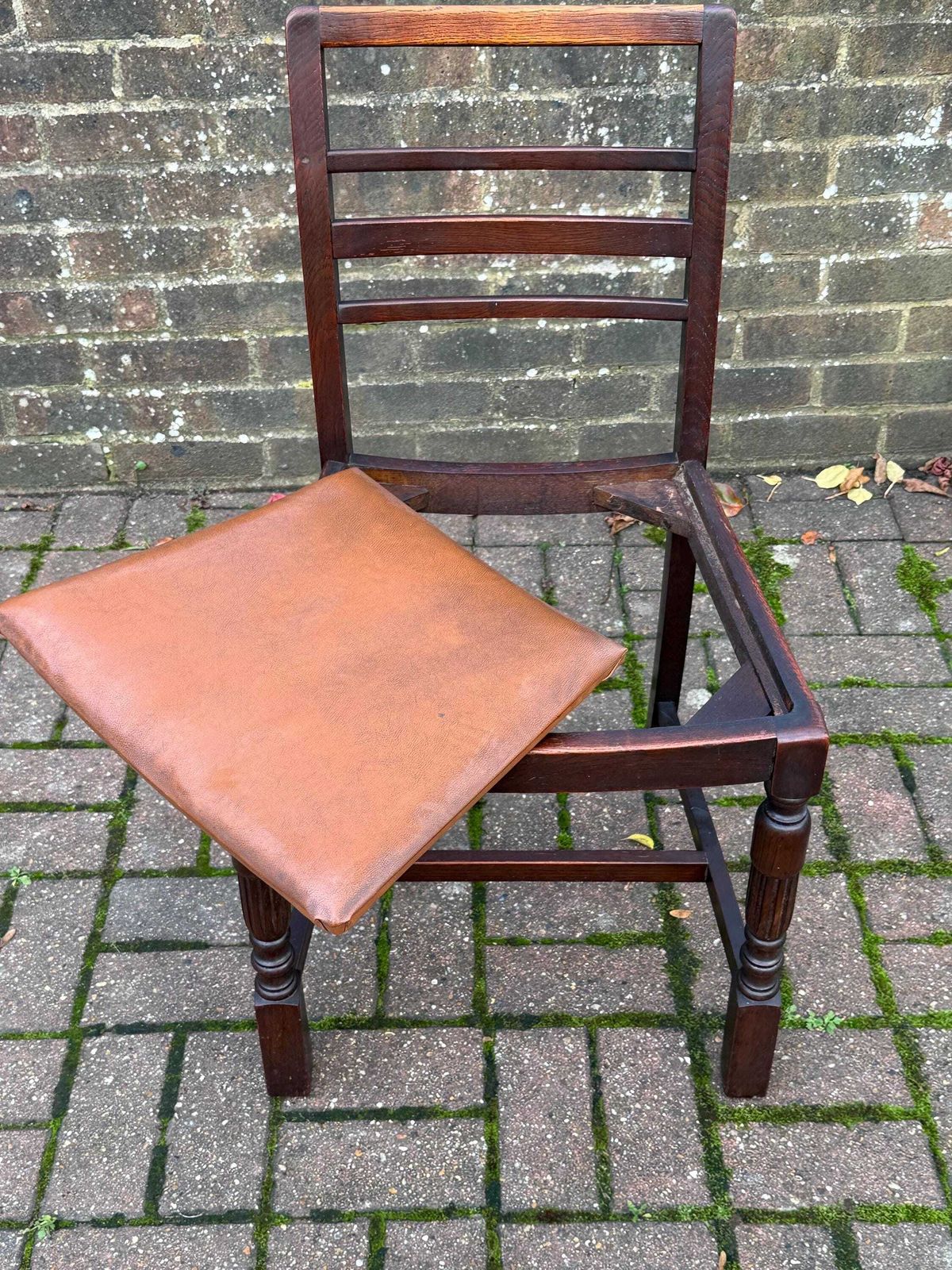 110.0 Vintage 1940s/50s High Wycombe Be At Ees Ladder Back Solid Wooden Chair With Leather Seat, Bristow & Townsend Ltd photo