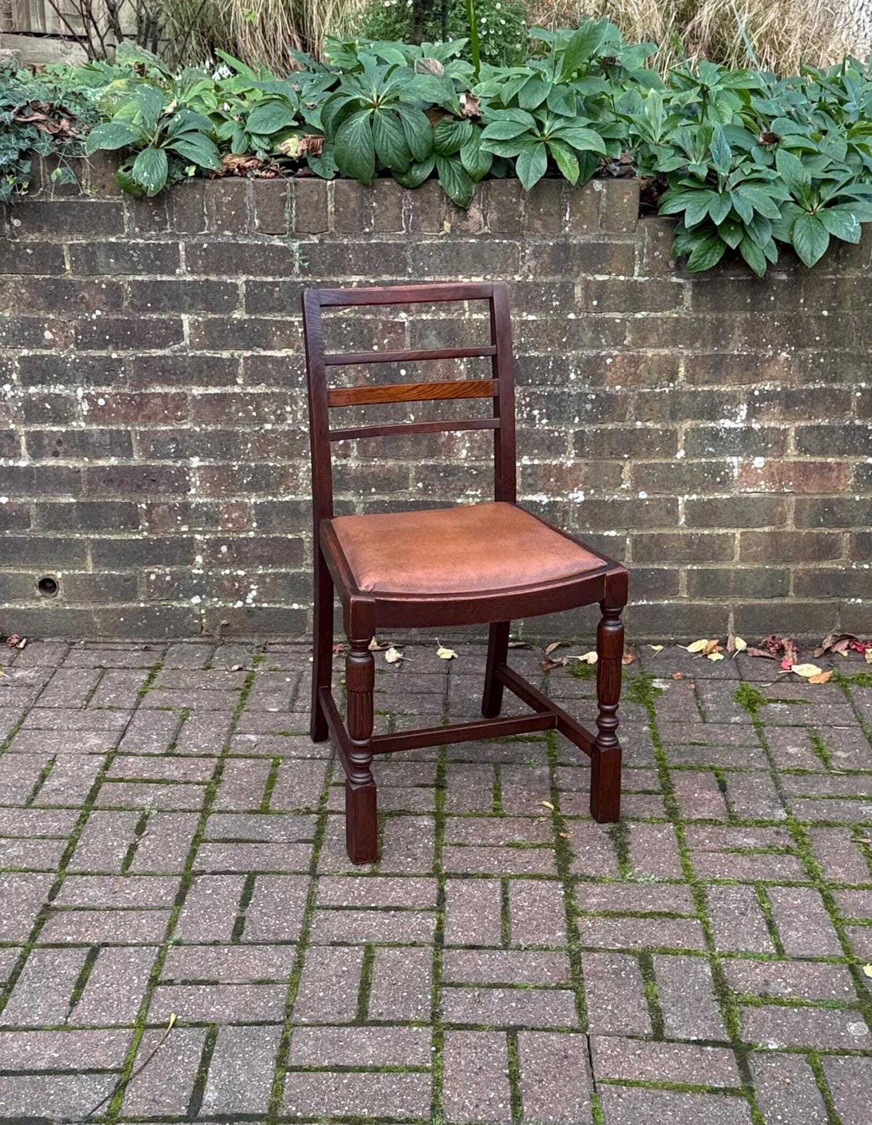 Vintage 1940s/50s High Wycombe Be At Ees Ladder Back Solid Wooden Chair With Leather Seat, Bristow & Townsend Ltd