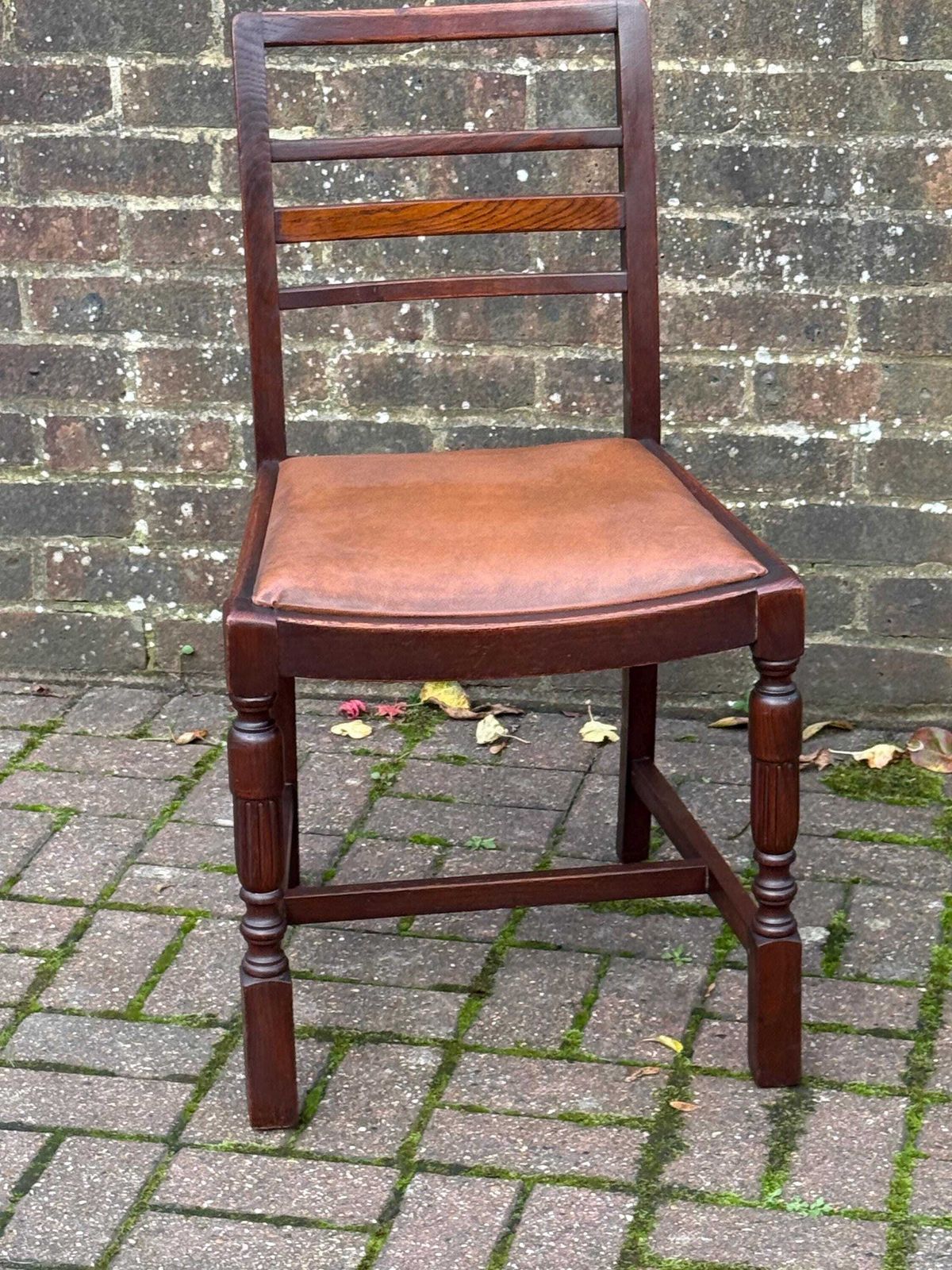 Vintage 1940s/50s High Wycombe Be At Ees Ladder Back Solid Wooden Chair With Leather Seat, Bristow & Townsend Ltd photo vintage