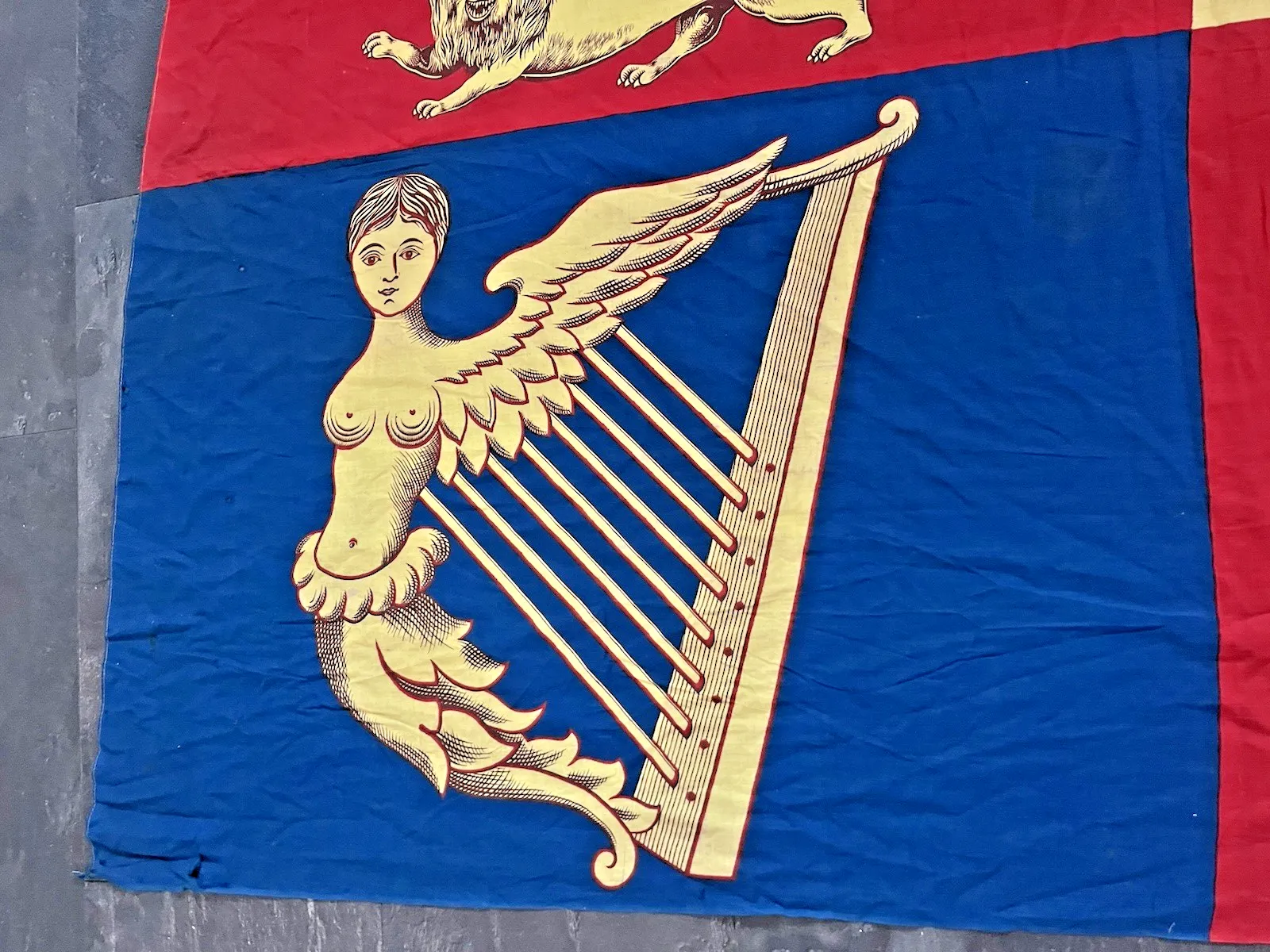 Antique Single Stitch Royal Standard United Kingdom Uk Flag Vintage Wall Hanging photo vintage