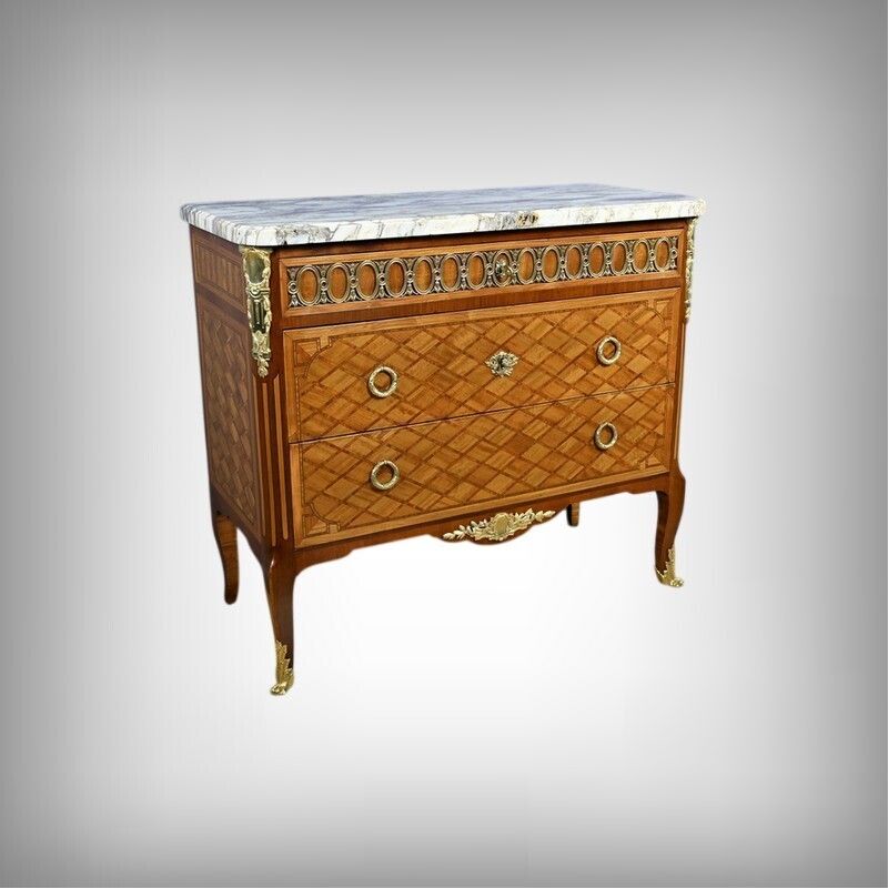 Marquetry Commode, Louis XV Louis XVI Transition Style – Early 20th Century