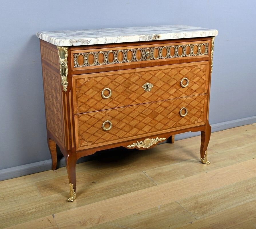 photo buy Marquetry Commode, Louis XV Louis XVI Transition Style – Early 20th Century