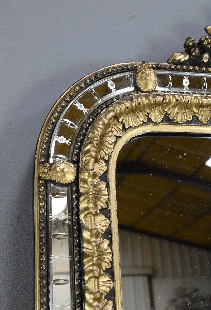 photo for sale Large Mirror With Parcloses In Gilded And Blackened Wood, Napoleon III Style – Late 19th Century