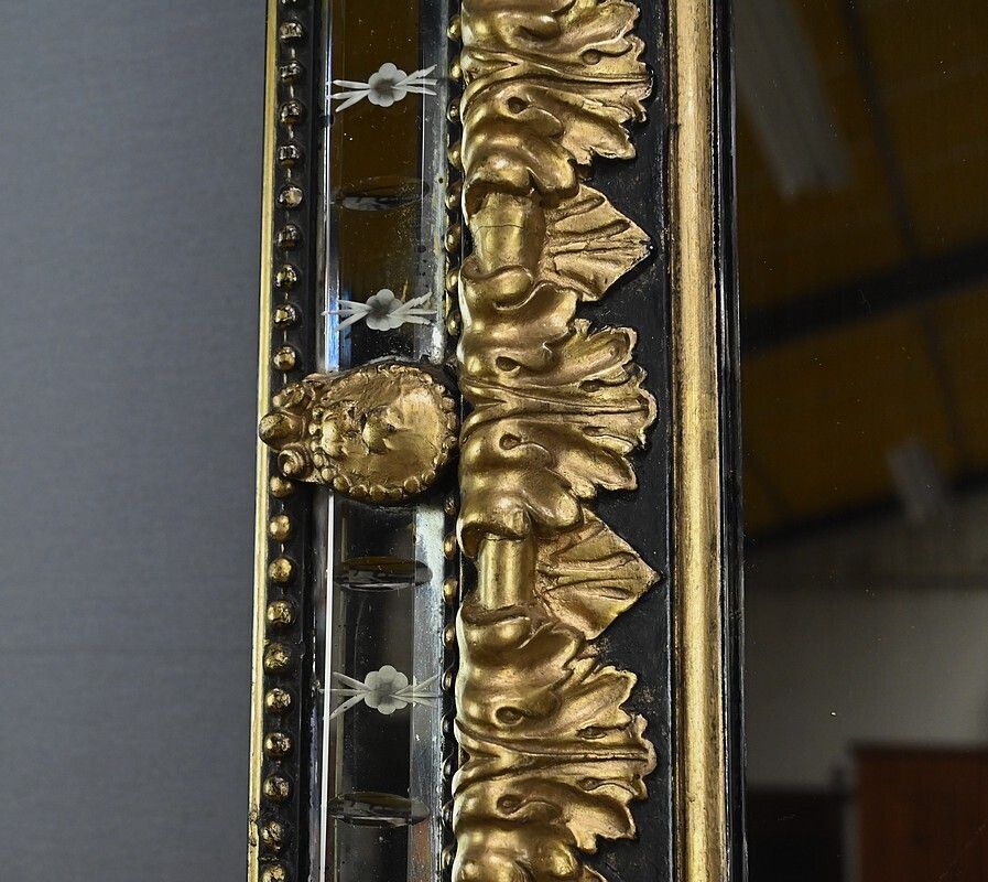 Home Decor Large Mirror With Parcloses In Gilded And Blackened Wood, Napoleon III Style – Late 19th Century photo