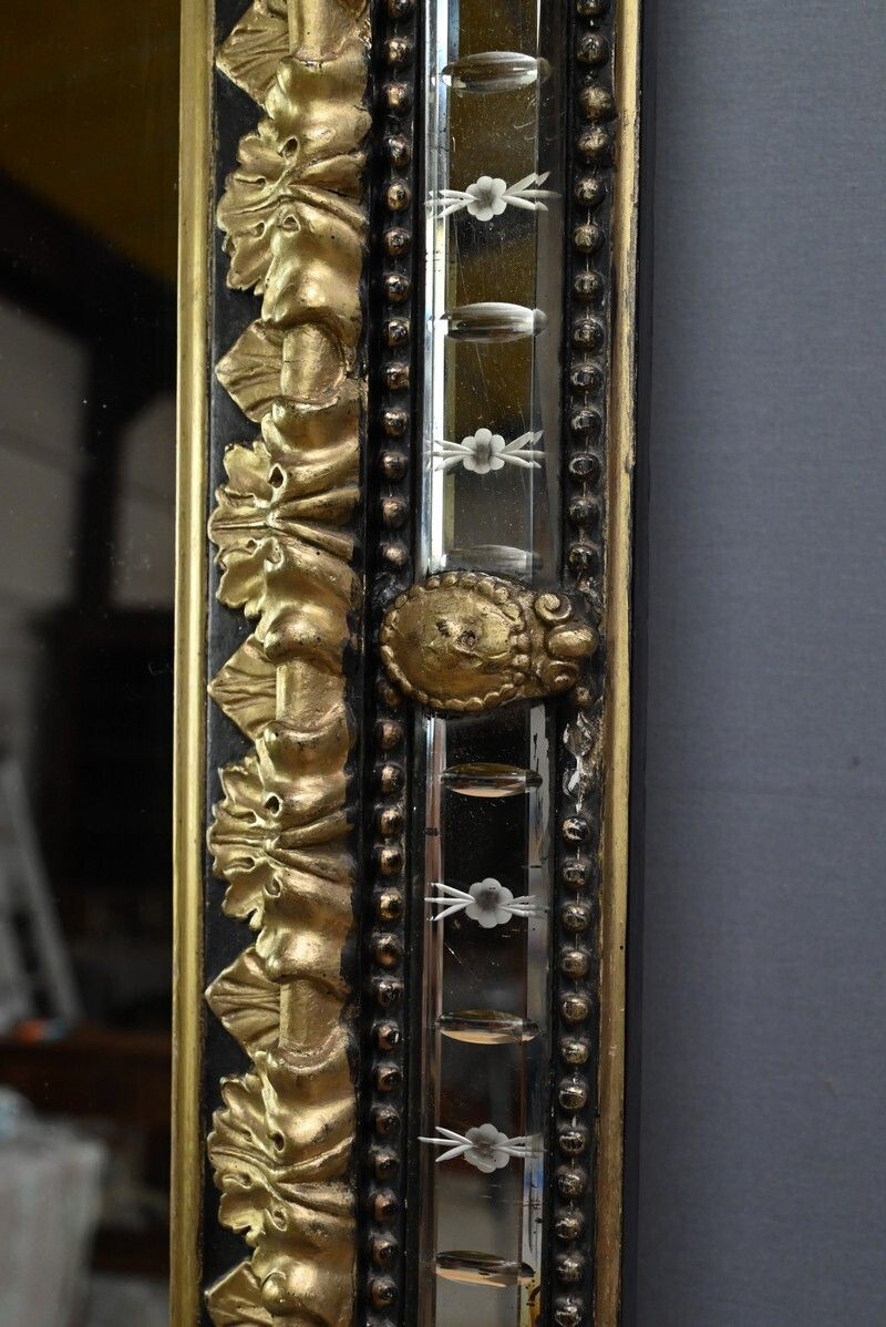 1610.0 Large Mirror With Parcloses In Gilded And Blackened Wood, Napoleon III Style – Late 19th Century photo