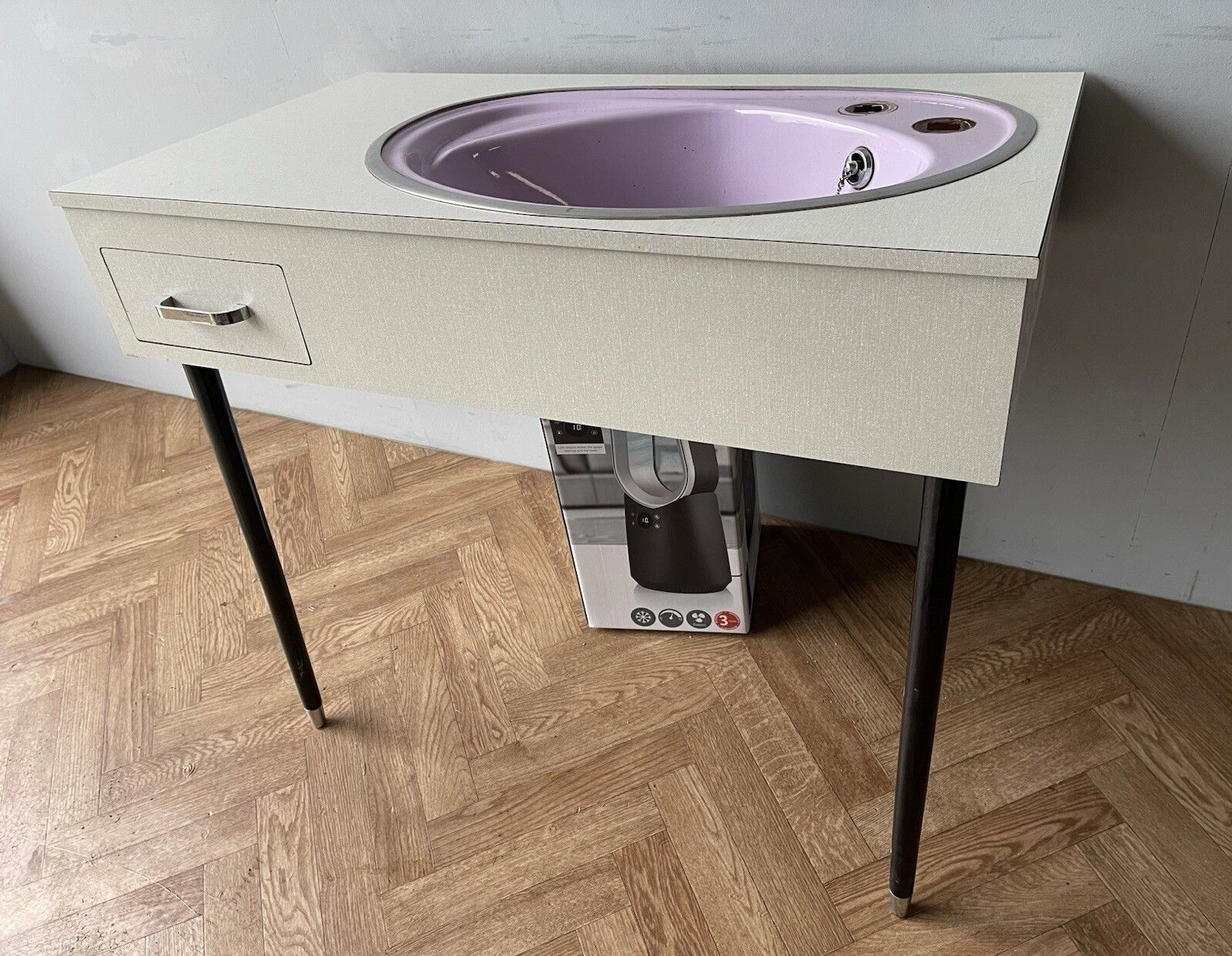 Vintage Retro Bathroom Purple Sink And Vanity Unit With Drawervintage Retro Bathroom Purple Sink And Vanity Unit With Drawer   Image 2vintage Retro photo for sale