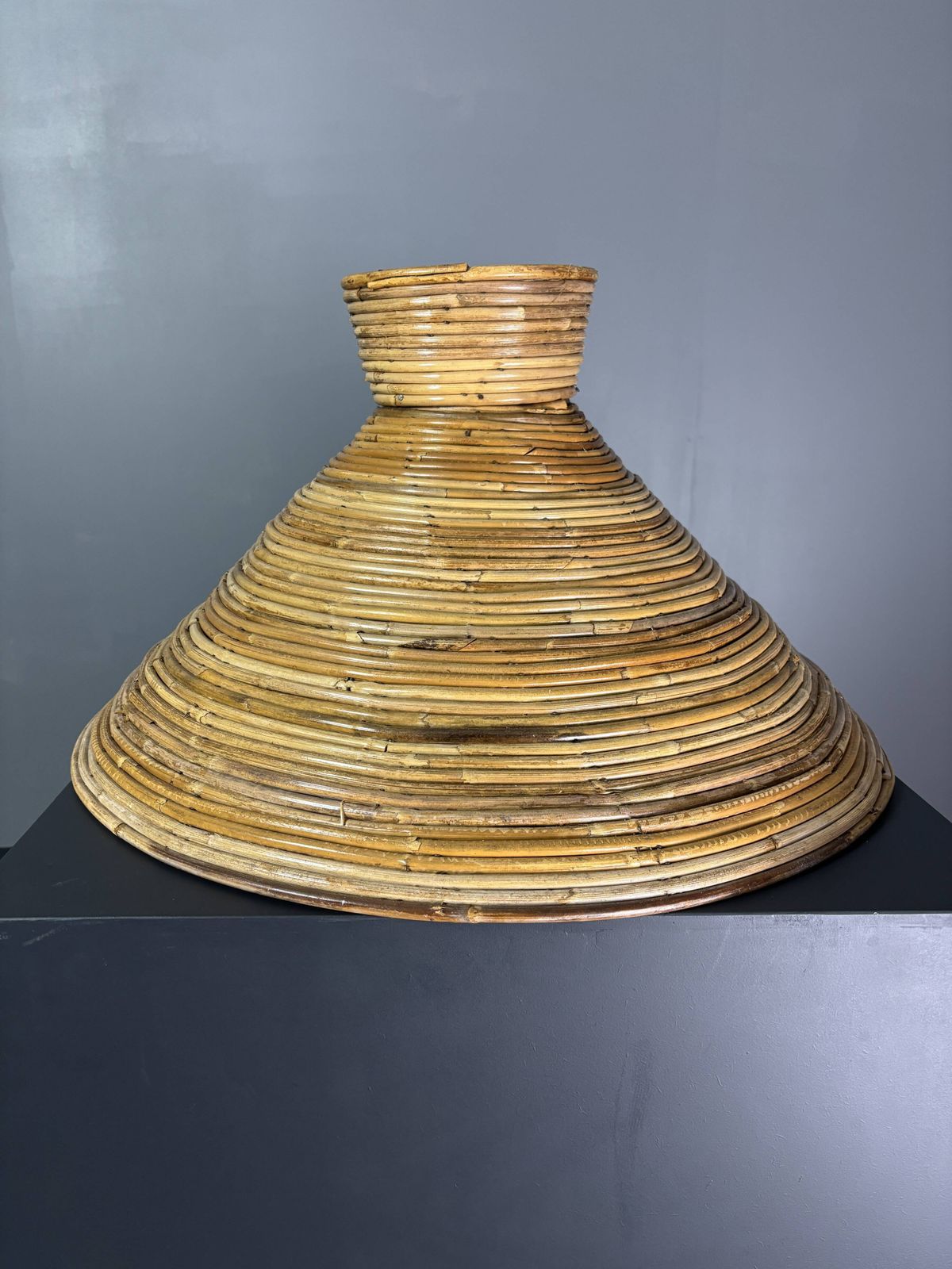 Midcentury Pair Pencil Rattan Large ( 62 Cm ) Pendants, Italy 1970s photo vinterior