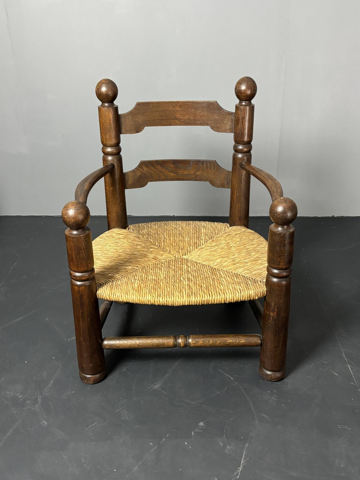 Brutalist French Low Rush Oak Side Armchair By Charles Dudouyt Ca 1940s photo Furniture