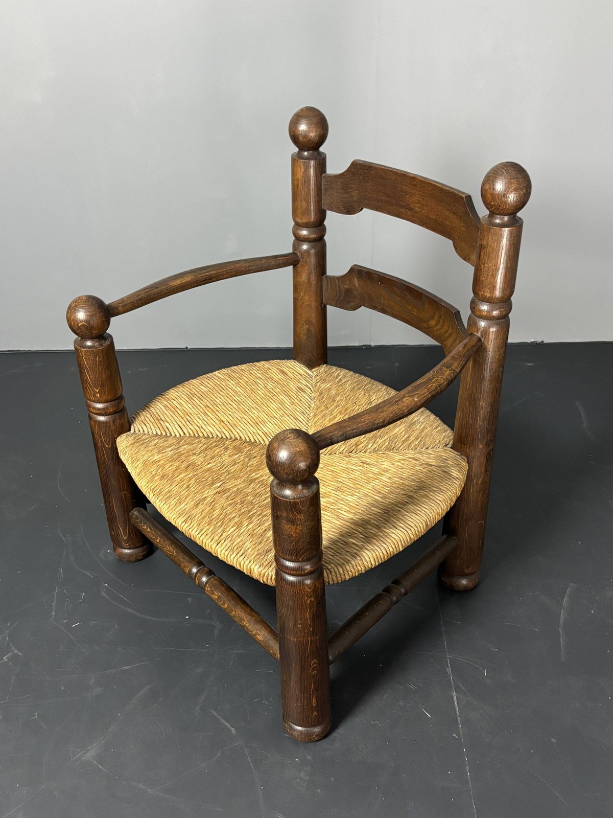 photo vintage Brutalist French Low Rush Oak Side Armchair By Charles Dudouyt Ca 1940s