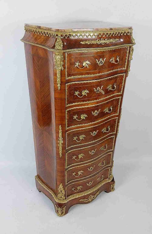 photo for sale French Antique Marble Top Chest Of Drawers With Gilt Bronze Mounts Louis Xv1 Style