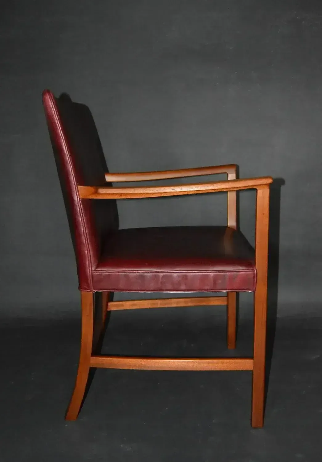Set Of Armchairs Of Burgundy Red Leather Teak By Ole Wanscher For A.J. Iversen, 1950s photo for sale