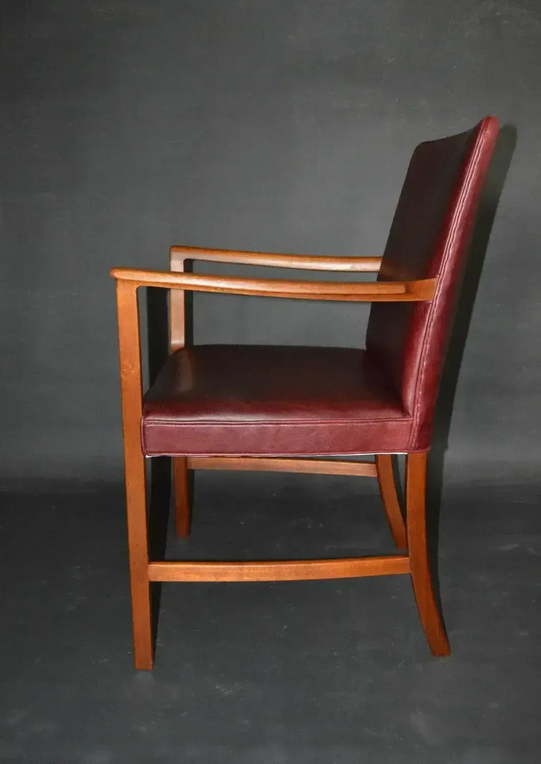 Set Of Armchairs Of Burgundy Red Leather Teak By Ole Wanscher For A.J. Iversen, 1950s photo buy