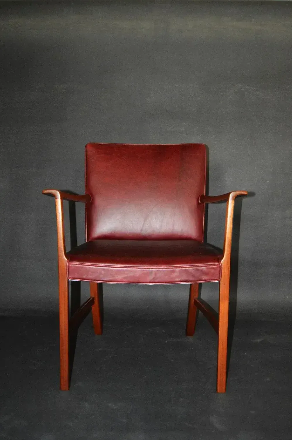photo furniture Set Of Armchairs Of Burgundy Red Leather Teak By Ole Wanscher For A.J. Iversen, 1950s