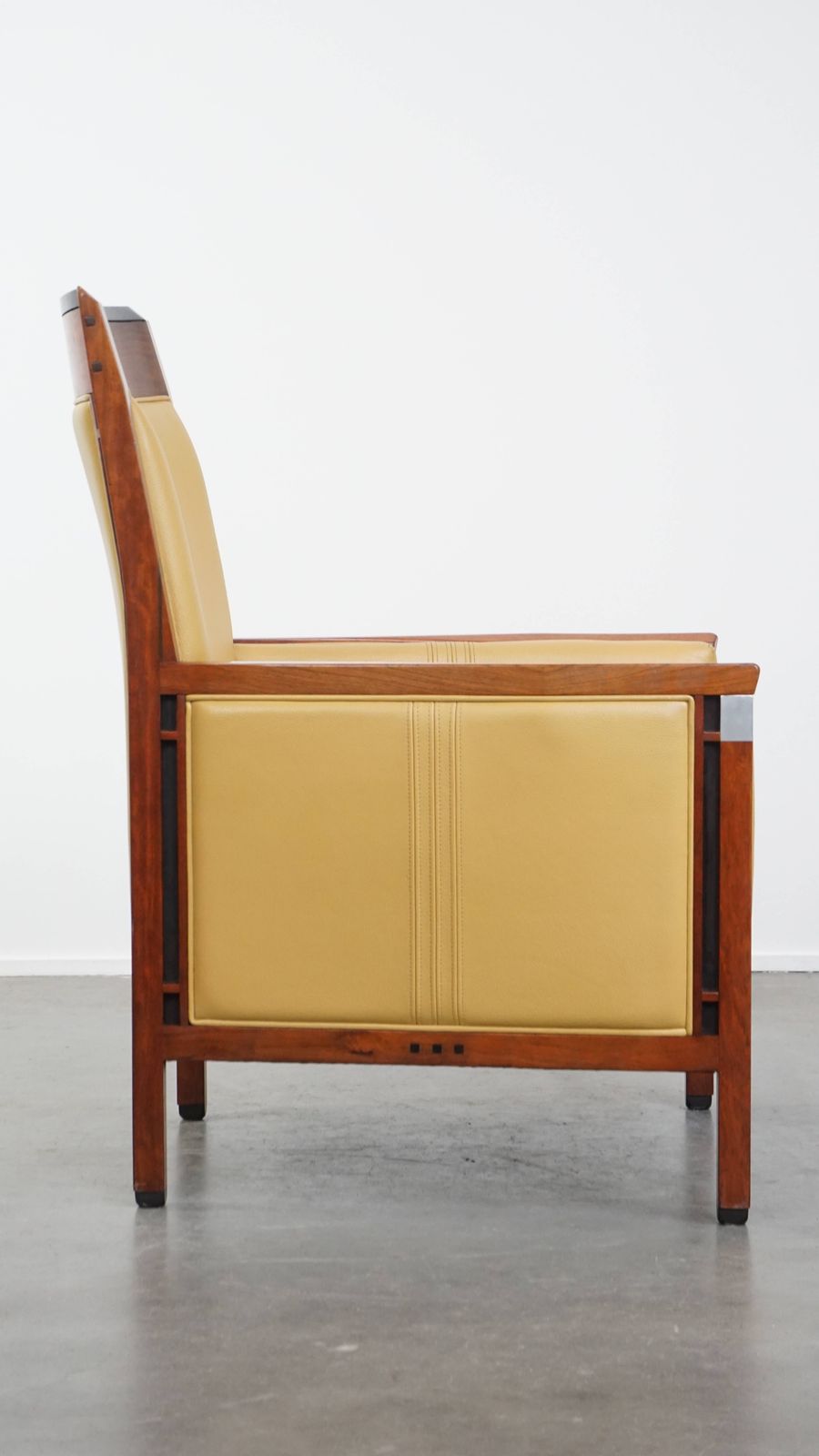 Beautiful Art Deco Design Armchair In Yellow Leather With A High Back photo for sale