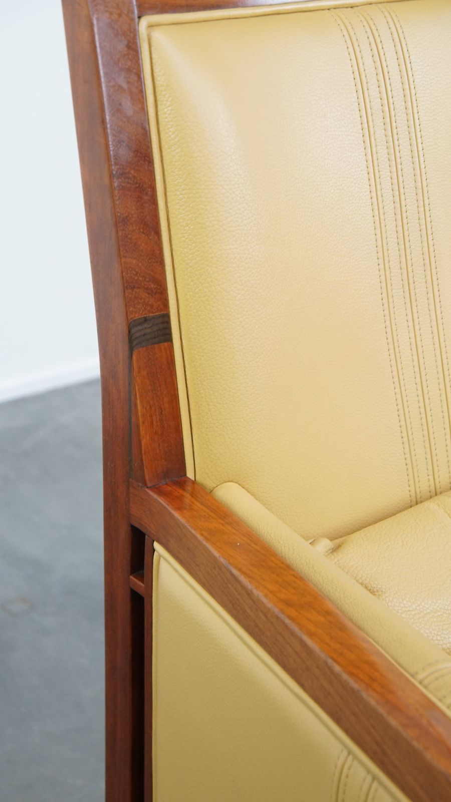 photo for sale Beautiful Art Deco Design Armchair In Yellow Leather With A High Back