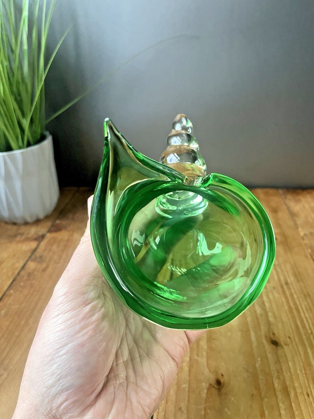 photo for sale Mid Century Murano Green Glass Cornucopia Shell Seashell Ashtray Vase Vintage
