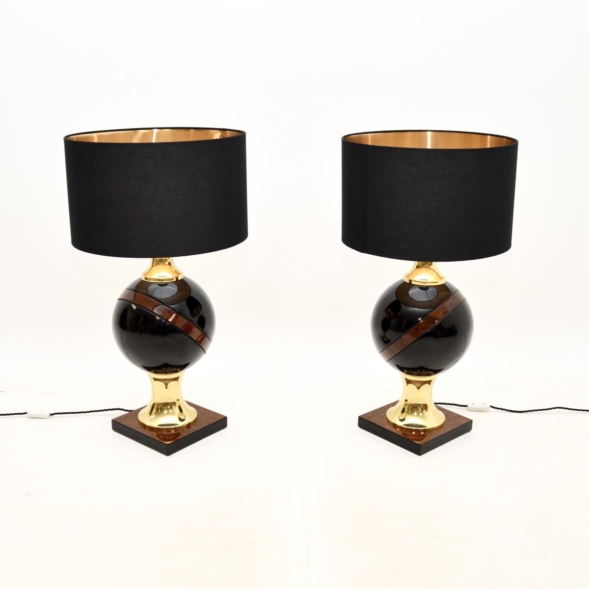 Pair Of Vintage Italian Walnut And Brass Table Lamps photo vintage
