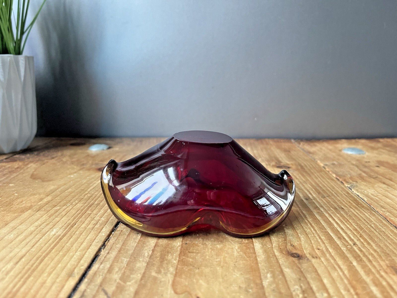photo for sale Mid Century Murano Sommerso Red Amber Clear Glass Ashtray Bowl Geode Vintage 60s