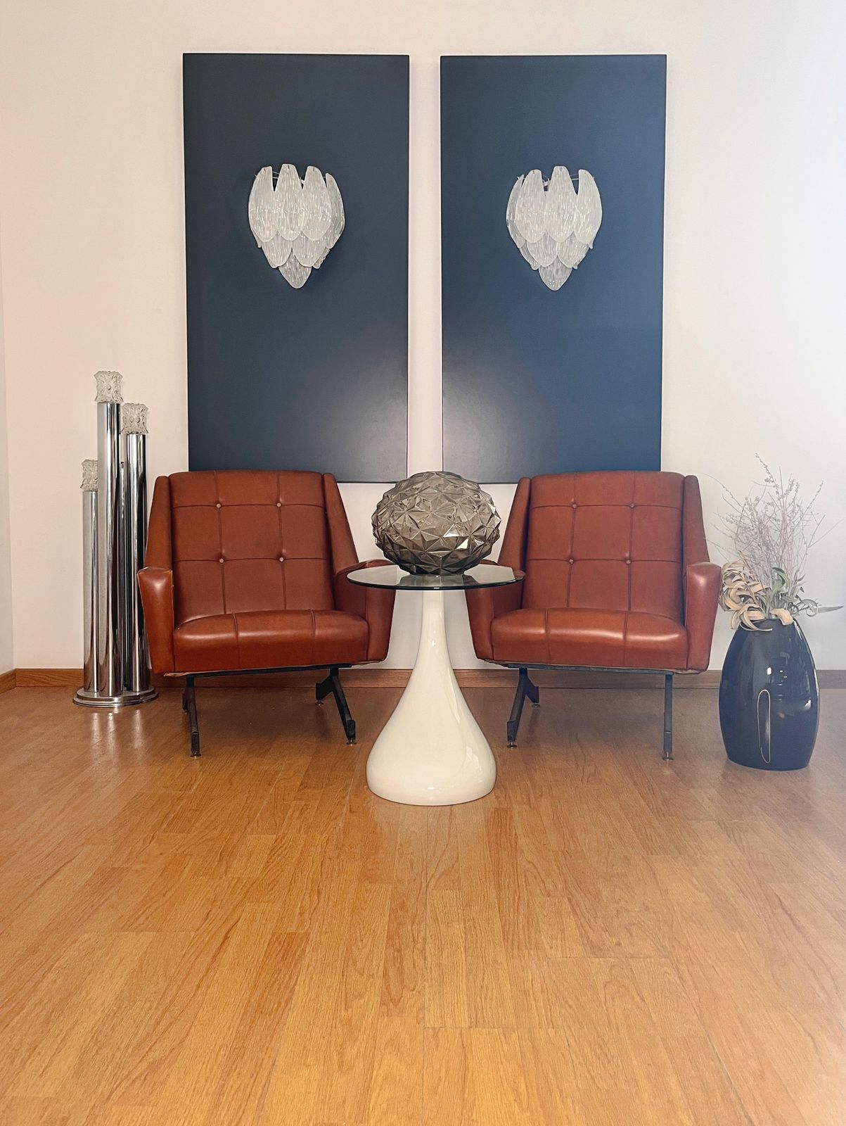 Pair Of Italian Vintage Murano Glass Wall Sconces   Frosted Glasses photo furniture