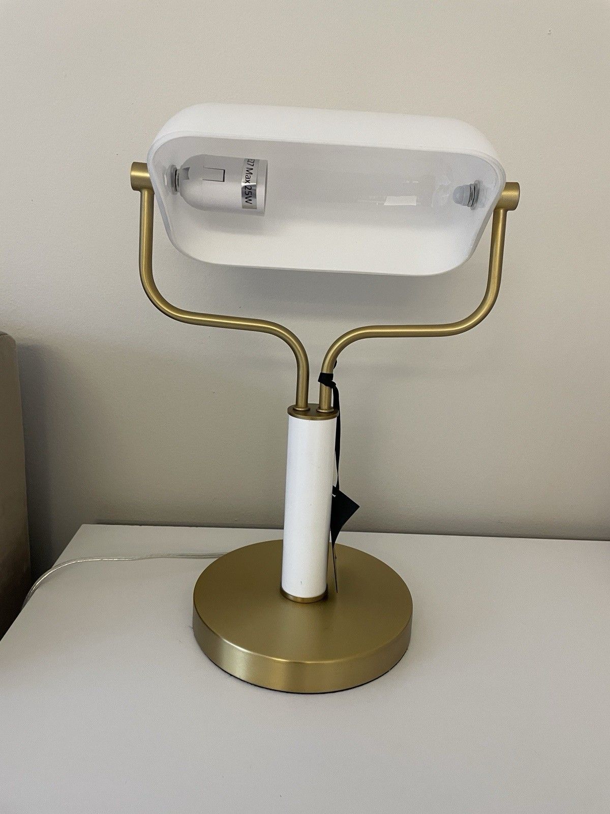 Dkny White Matted Glass Bankers Desk Lamp Modern Good Tone Details New photo Lighting