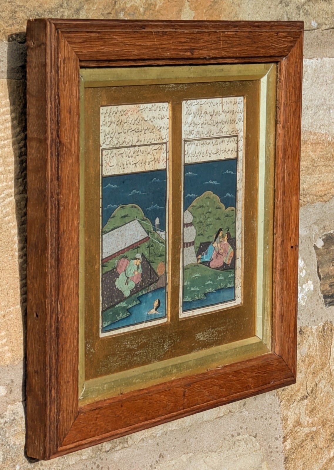Mughal School Original Gouache Painting Lovers In Landscape photo furniture