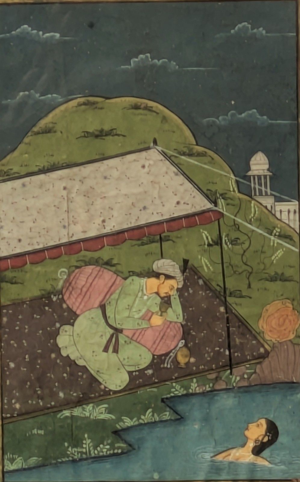 Mughal School Original Gouache Painting Lovers In Landscape photo 265.0