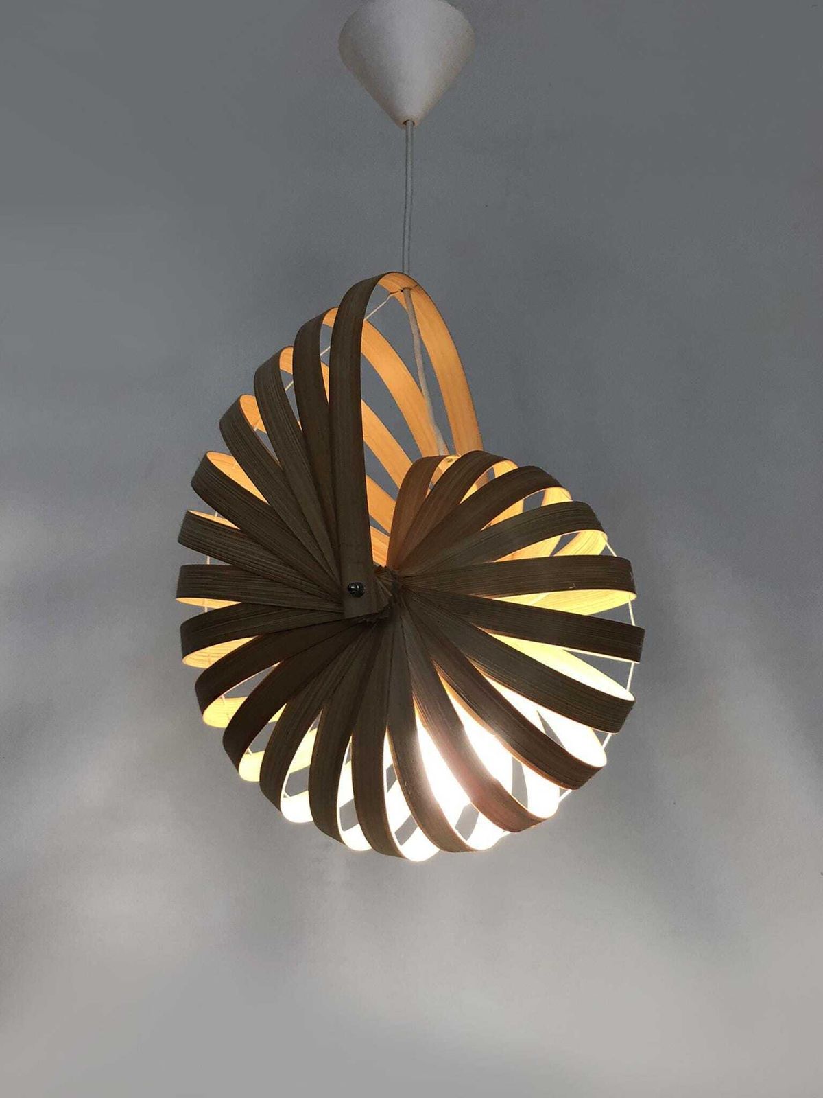 Nautilus Pendant Light In Wooden Slats, 2000s photo Lighting