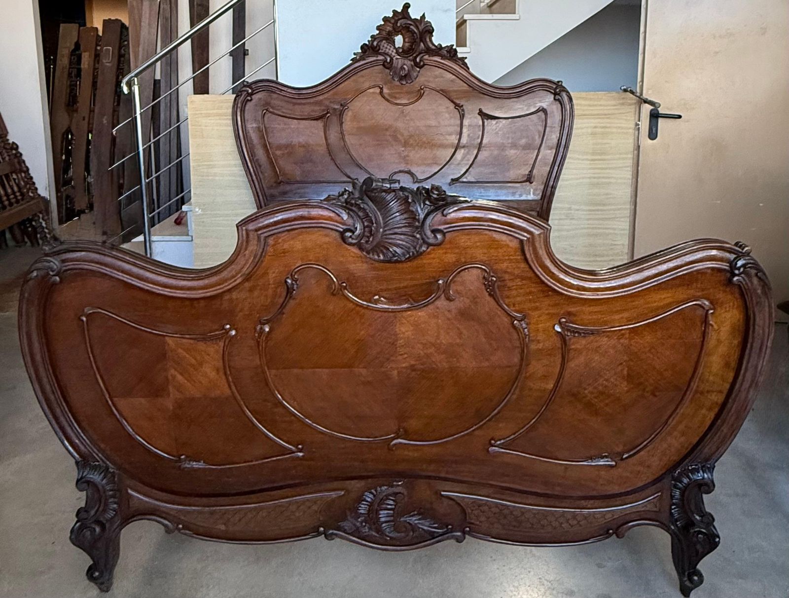 French Louis XVI Style Carved Solid Walnut Full/Queen Size Bed photo 3326.0