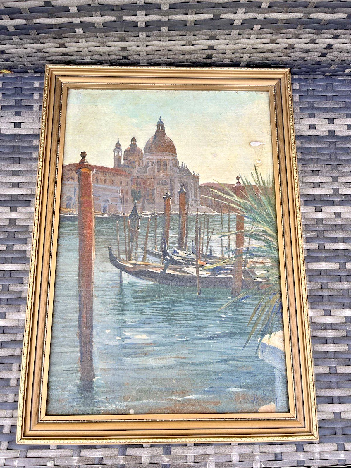 photo for sale Antique Venice Basilica Santa Maria Della Salute Church Painting Gondola Vintage