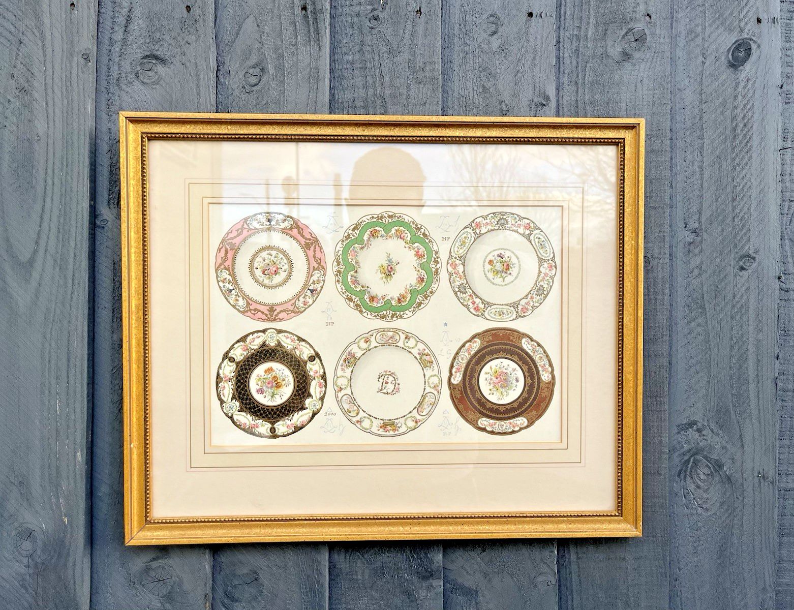 Original Antique Framed Lithograph Showing Sevres Soft Porcelain Edouard Garnier