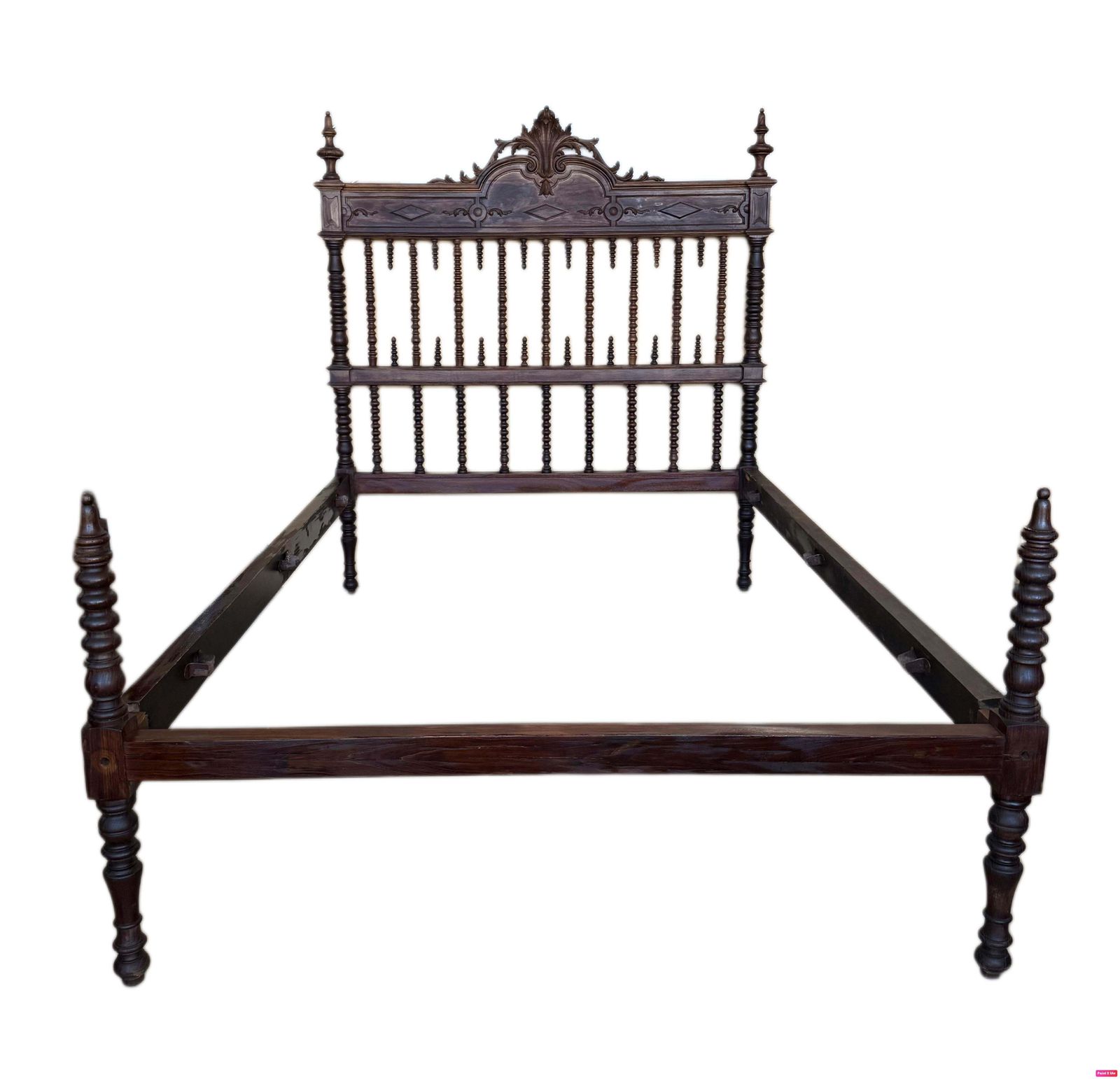 Early 20th Carved Medallions Queen Size Bed, Original Four Poster Lisbon Bed photo for sale