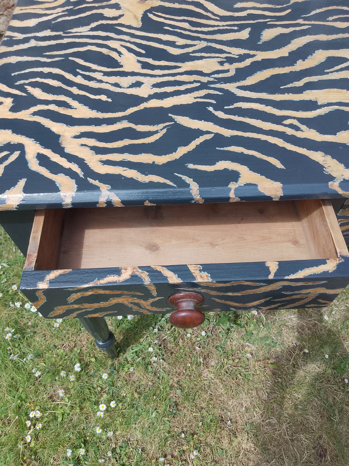 Furniture Victorian Pitch Pine Console Hand Painted With A Tiger Print Design. photo