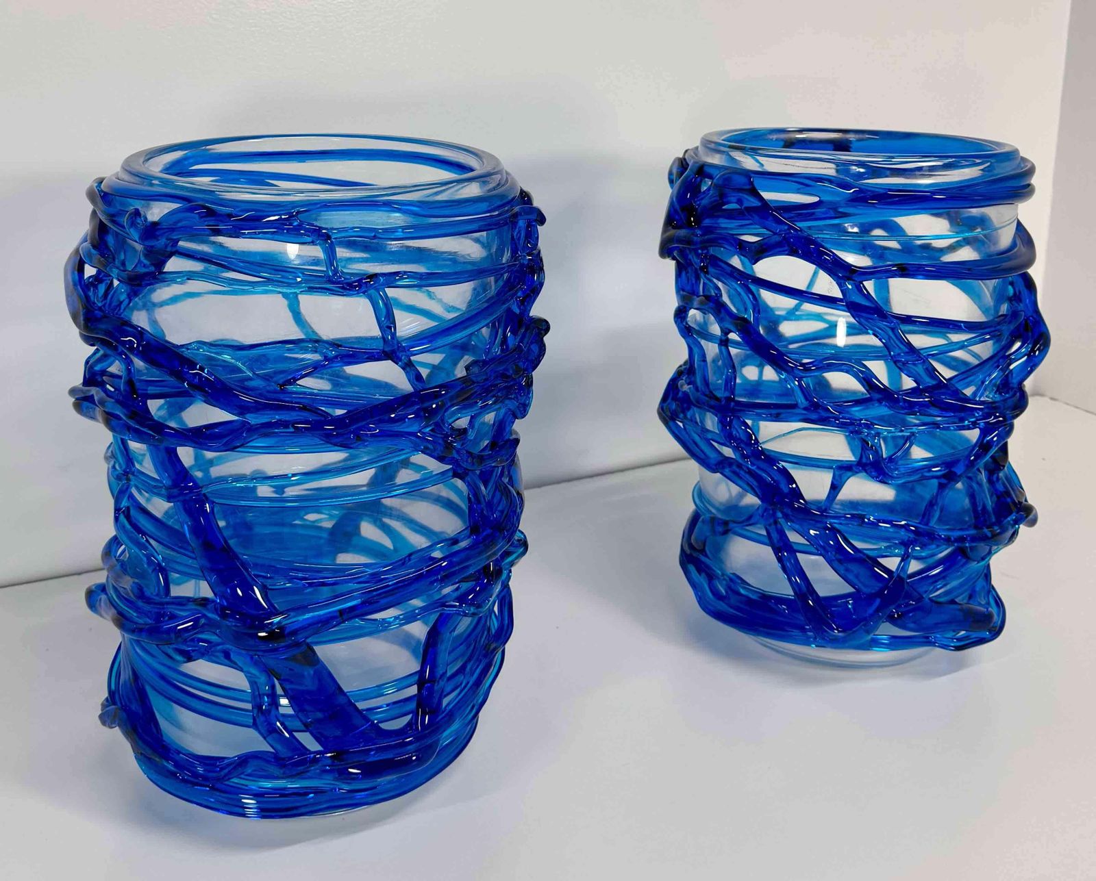 Pair Of Italian Cobalt Blue Murano Glass Vases By Cenedese photo Home Decor
