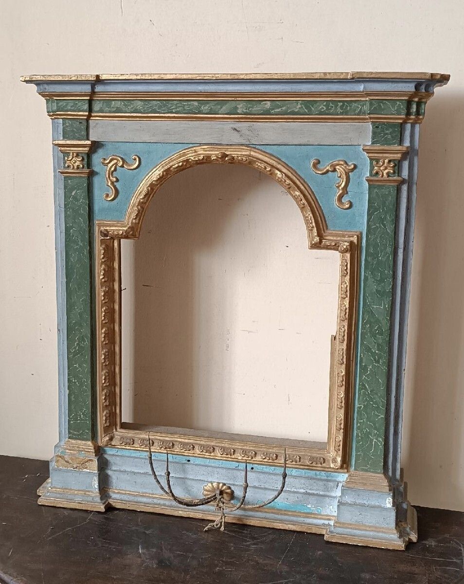 Antique Shrine, Lacquered And Gilded Frame, 18th Century